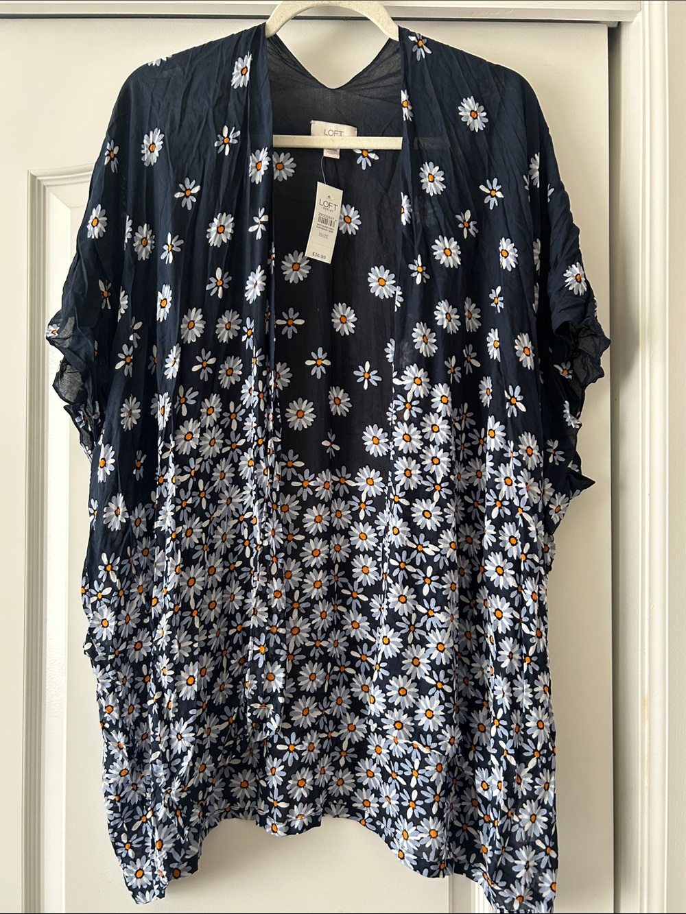 LOFT Navy Daisy Open-Front Kimono Cardigan
